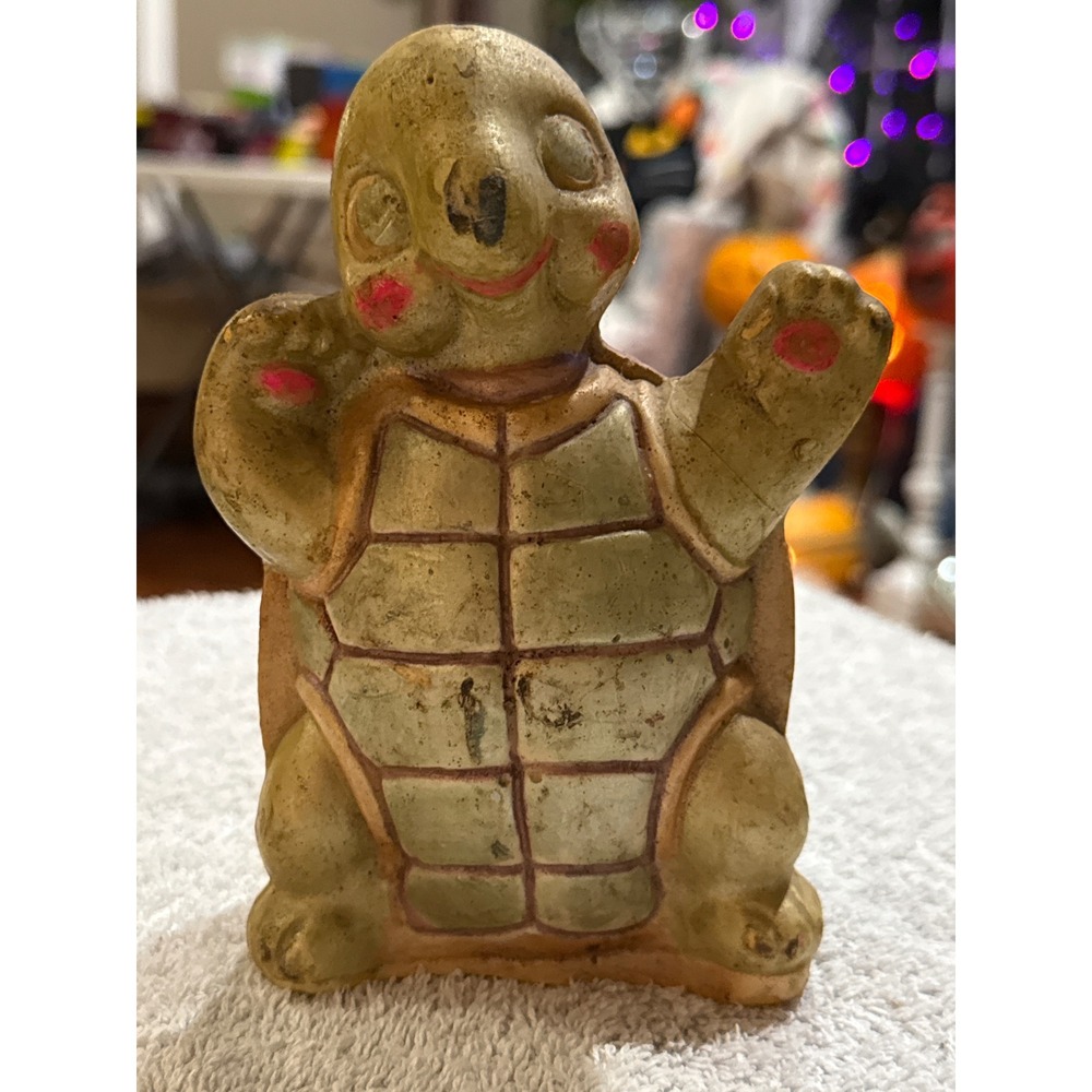 Vintage 1976 Hand Painted Ceramic Turtle Figurine Signed Rosie 76 Retro Kitsch